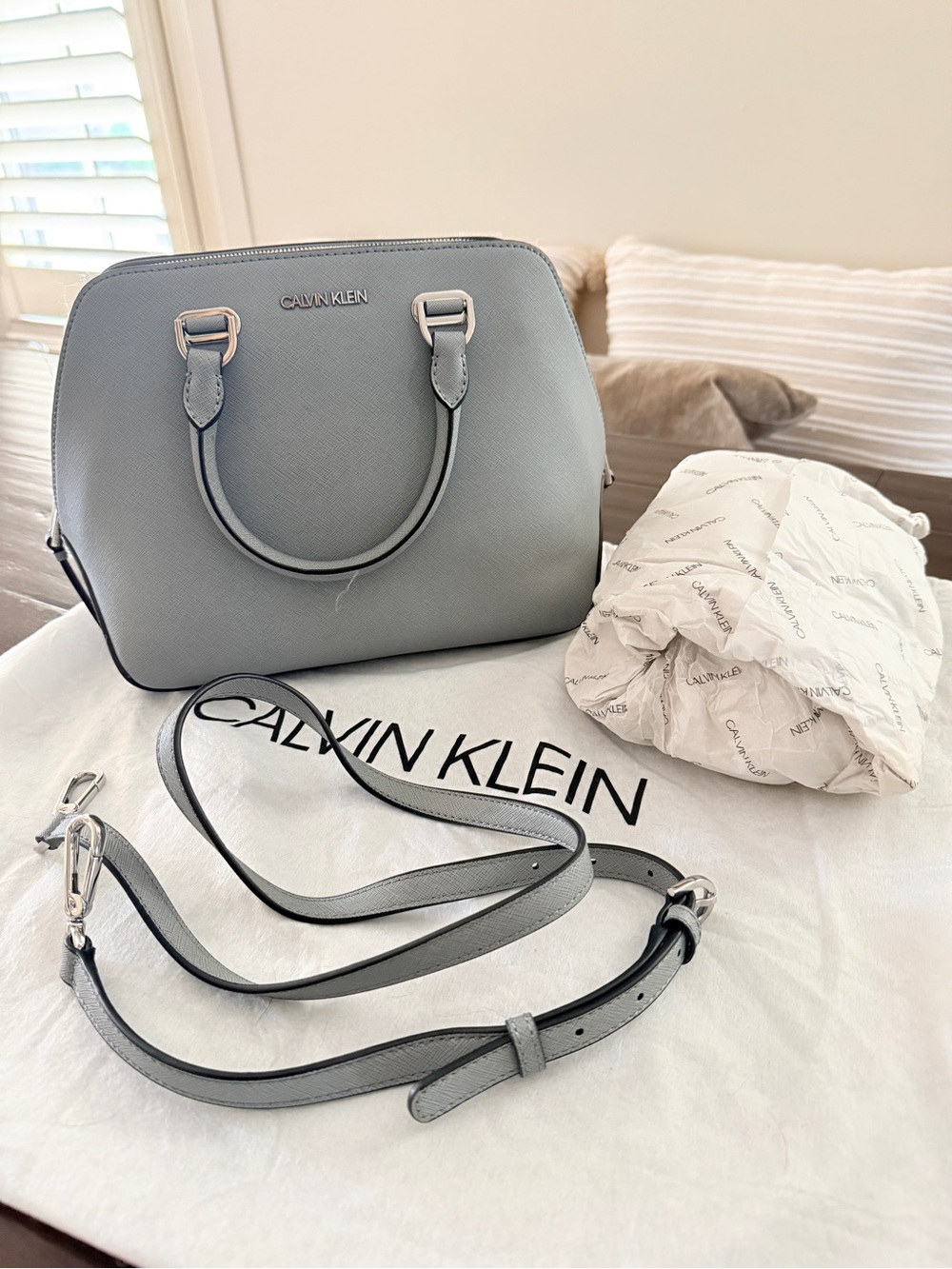 Calvin Klein Gray Satchel with Detachable Strap NEW